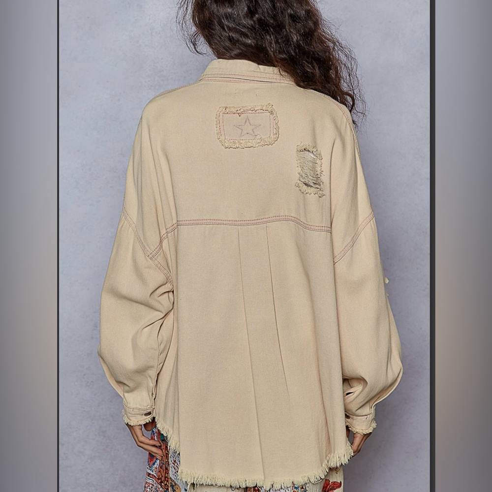 POL Beige Distressed Jean Jacket - Picture 2 of 6